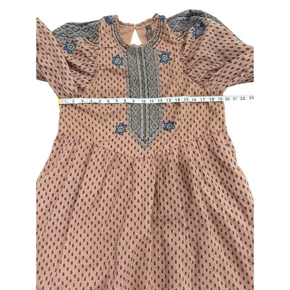 Anthropologie Embroidered Tunic Mini Dress Boho Peasant Ballon-Sleeve Size M - Picture 6 of 9
